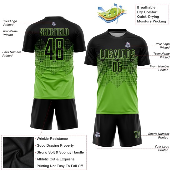 Maillot de football personnalisé vert fluo noir par sublimation Maillot de football personnalisé vert fluo noir par sublimation