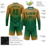 Maillot de football personnalisé à manches longues, vert Kelly, effet dégradé, couleur or vieilli Maillot de football personnalisé à manches longues, vert Kelly, effet dégradé, couleur or vieilli