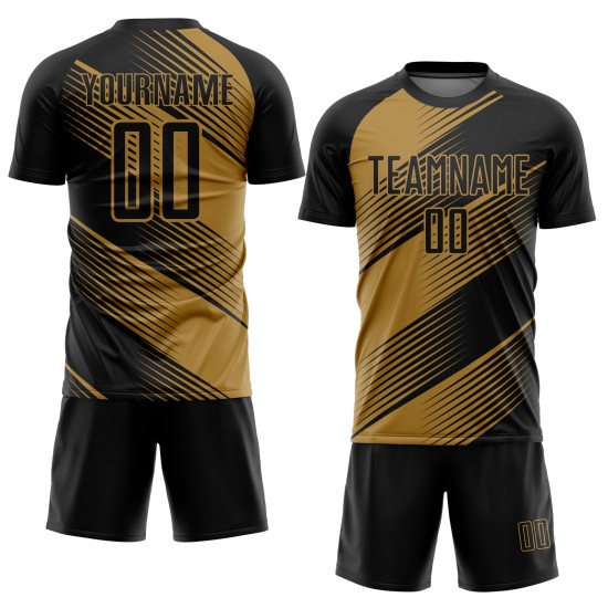 Maillot de football personnalisé à sublimation noir et or Maillot de football personnalisé à sublimation noir et or