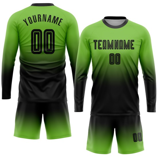 Maillot de football personnalisé à manches longues, vert fluo et noir, avec sublimation, dégradé de couleur Maillot de football personnalisé à manches longues, vert fluo et noir, avec sublimation, dégradé de couleur
