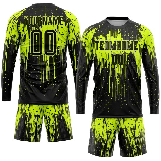 Maillot de football personnalisé vert fluo noir par sublimation Maillot de football personnalisé vert fluo noir par sublimation