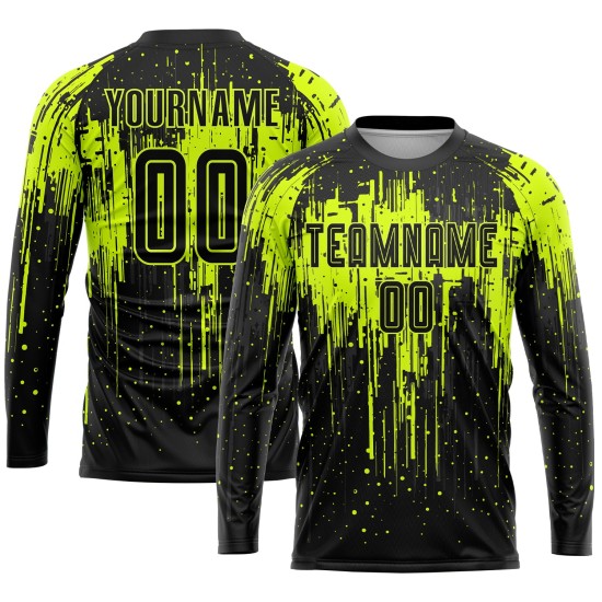 Maillot de football personnalisé vert fluo noir par sublimation Maillot de football personnalisé vert fluo noir par sublimation
