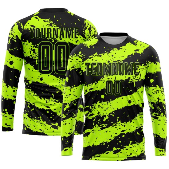 Maillot de football personnalisé vert fluo noir par sublimation Maillot de football personnalisé vert fluo noir par sublimation