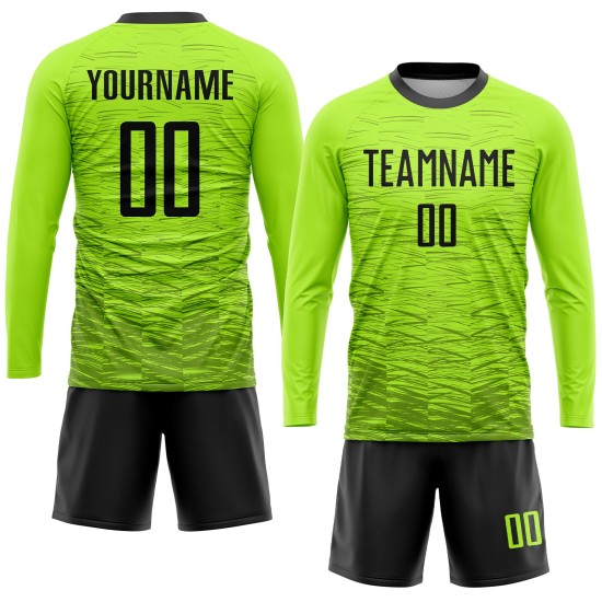 Maillot de football personnalisé vert fluo noir par sublimation Maillot de football personnalisé vert fluo noir par sublimation