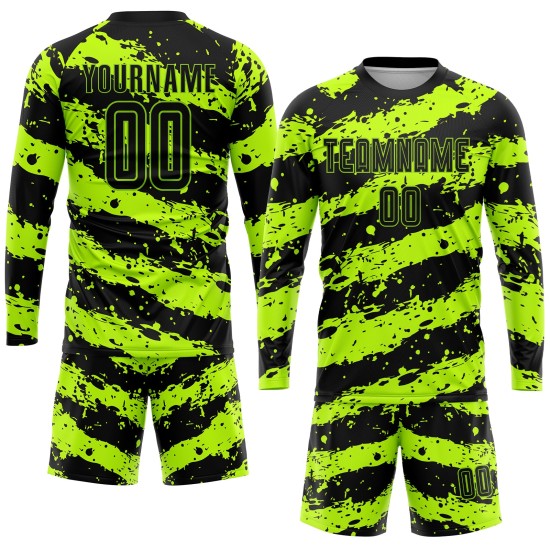 Maillot de football personnalisé vert fluo noir par sublimation Maillot de football personnalisé vert fluo noir par sublimation