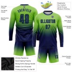 Maillot de football personnalisé à manches longues, vert fluo, bleu marine, par sublimation, à la mode Maillot de football personnalisé à manches longues, vert fluo, bleu marine, par sublimation, à la mode