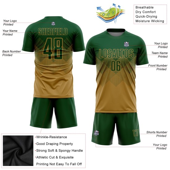 Maillot de football personnalisé à sublimation vert et or Maillot de football personnalisé à sublimation vert et or