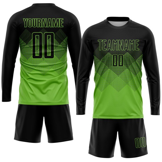 Maillot de football personnalisé vert fluo noir par sublimation Maillot de football personnalisé vert fluo noir par sublimation