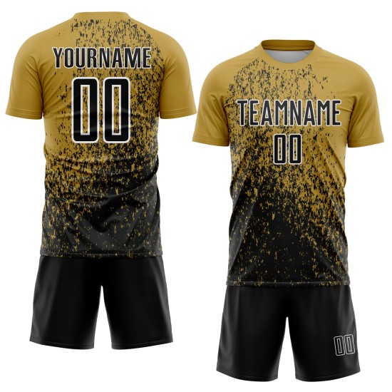 Maillot de football personnalisé à sublimation avec motif abstrait noir et blanc, motif ancien or Maillot de football personnalisé à sublimation avec motif abstrait noir et blanc, motif ancien or