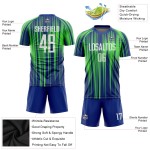 Maillot de football personnalisé à sublimation vert fluo, blanc et bleu roi Maillot de football personnalisé à sublimation vert fluo, blanc et bleu roi