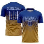 Maillot de football personnalisé à sublimation, couleur or, royal et blanc Maillot de football personnalisé à sublimation, couleur or, royal et blanc