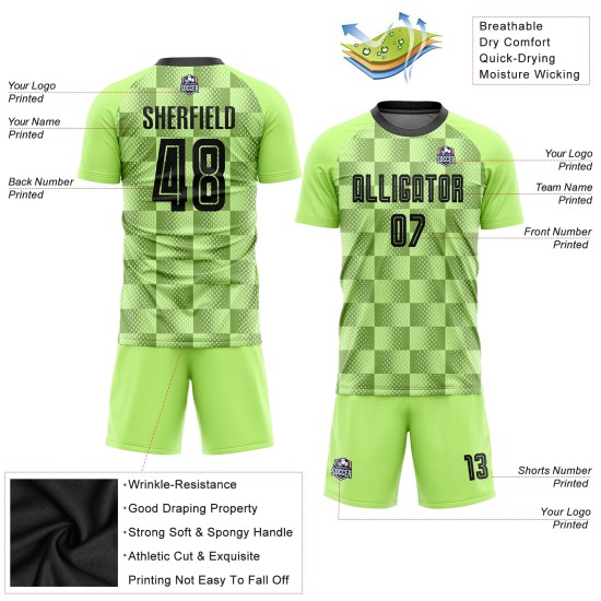 Maillot de football personnalisé vert fluo noir, troisième sublimation Maillot de football personnalisé vert fluo noir, troisième sublimation