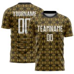 Maillot de football personnalisé à sublimation géométrique, blanc et noir, motif vieil or Maillot de football personnalisé à sublimation géométrique, blanc et noir, motif vieil or