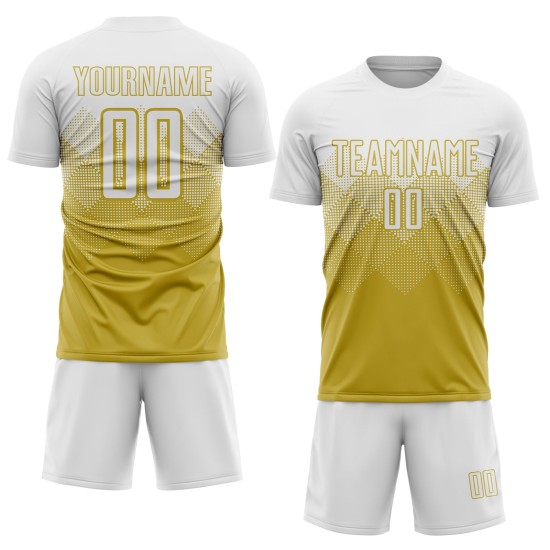 Maillot de football personnalisé à sublimation blanche et or vieilli Maillot de football personnalisé à sublimation blanche et or vieilli