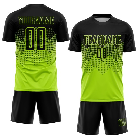 Maillot de football personnalisé vert fluo noir par sublimation Maillot de football personnalisé vert fluo noir par sublimation