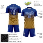 Maillot de football personnalisé à sublimation, couleur or, royal et blanc Maillot de football personnalisé à sublimation, couleur or, royal et blanc