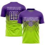 Maillot de football personnalisé vert fluo violet-blanc par sublimation Maillot de football personnalisé vert fluo violet-blanc par sublimation