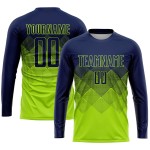 Maillot de football personnalisé vert fluo bleu marine par sublimation Maillot de football personnalisé vert fluo bleu marine par sublimation