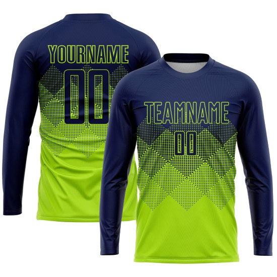 Maillot de football personnalisé vert fluo bleu marine par sublimation Maillot de football personnalisé vert fluo bleu marine par sublimation