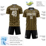 Maillot de football personnalisé à sublimation géométrique, blanc et noir, motif vieil or Maillot de football personnalisé à sublimation géométrique, blanc et noir, motif vieil or
