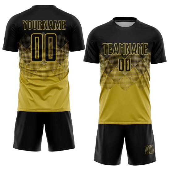 Maillot de football personnalisé à sublimation noir et or Maillot de football personnalisé à sublimation noir et or