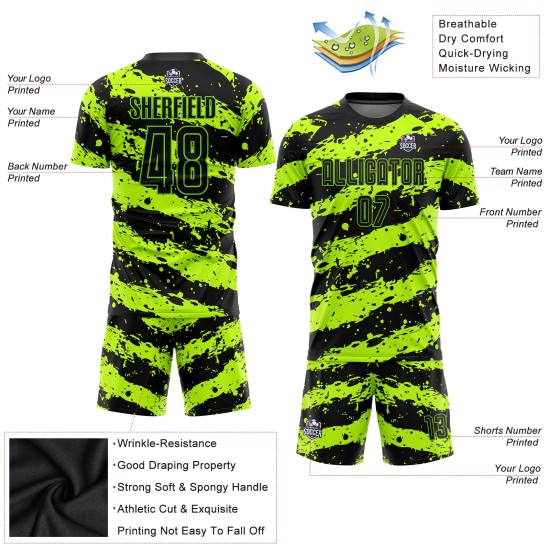 Maillot de football personnalisé vert fluo noir par sublimation Maillot de football personnalisé vert fluo noir par sublimation