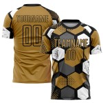 Maillot de football personnalisé à sublimation noir et blanc, couleur or vieilli Maillot de football personnalisé à sublimation noir et blanc, couleur or vieilli